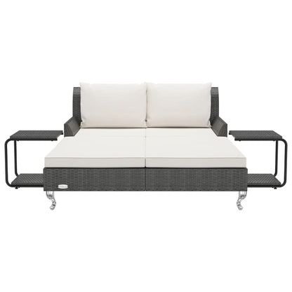 KNERPWD Garden Sun Bed for Two with Cream White Cushions, 2 Person Sun Lounger with Removable Cushions for Patio and Outdoor Relaxation