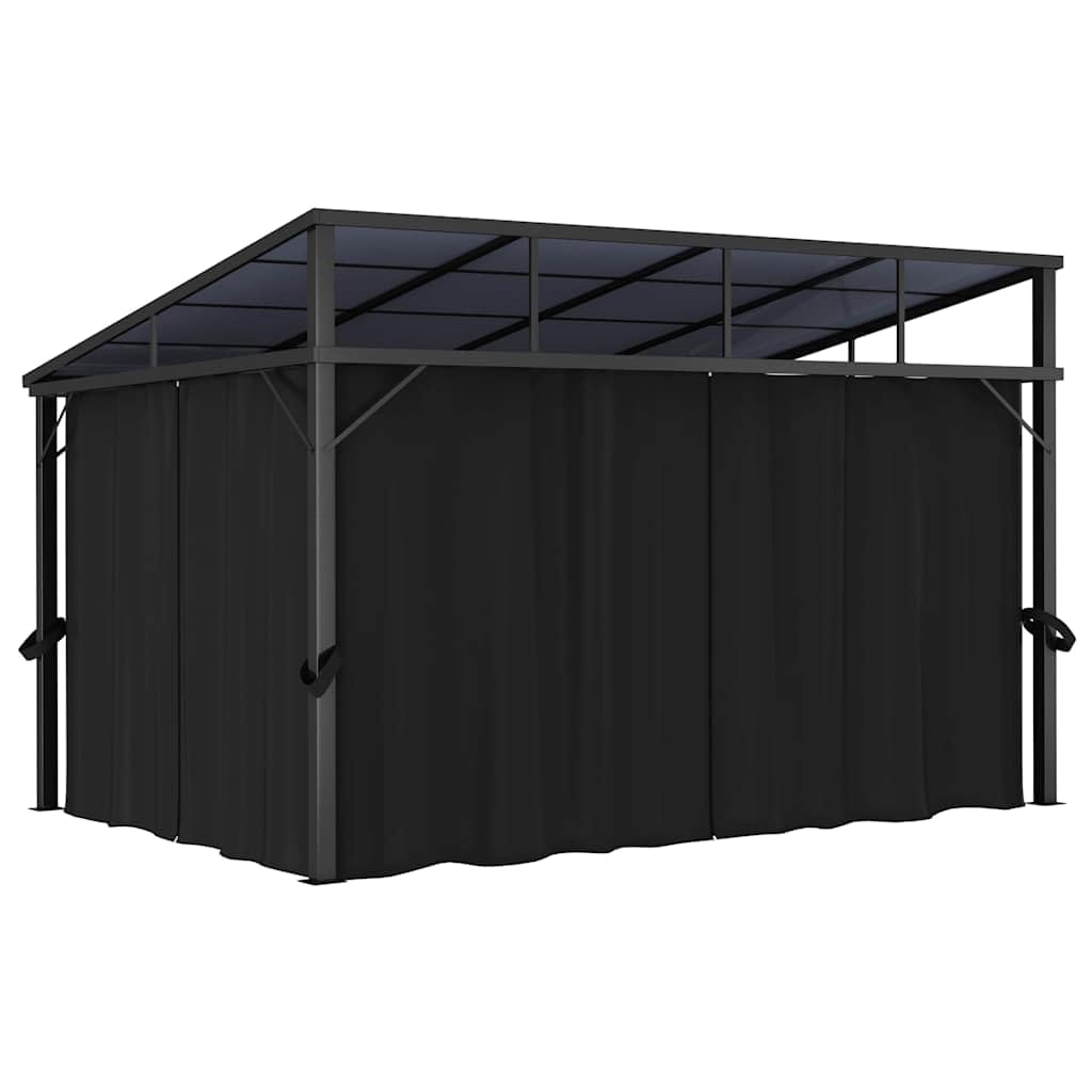 Outdoor Gazebo 13.3'x9.6' Hardtop Canopy Pavilion with 4 Curtains for Patio Garden Backyard Events Anthracite