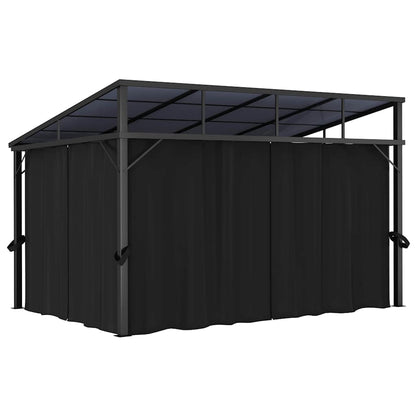 Outdoor Gazebo 13.3'x9.6' Hardtop Canopy with Privacy Curtains, Anthracite Aluminum Frame Pavilion for Garden Patio Backyard BBQ Events