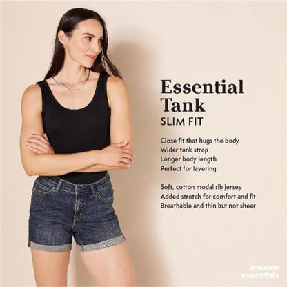 Amazon Essentials Women's Slim-Fit Tank Top, Pack of 2, White, Medium