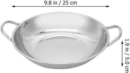 BESTonZON Stainless Steel Paella Pan, 26cm Skillet Pan, Restaurant Cooking Pans for Outdoors, Camping, Parties