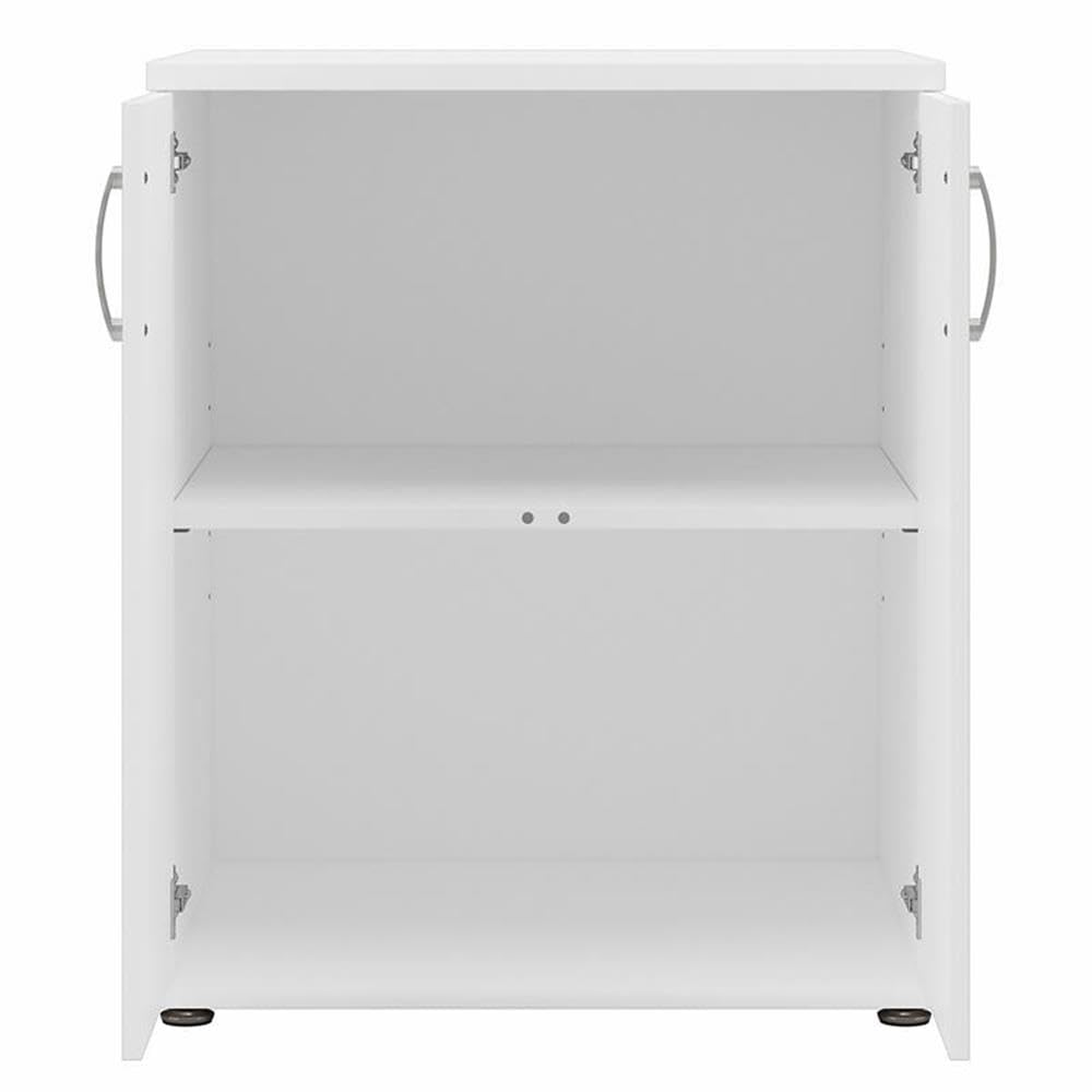 Maklaine Engineered Wood Laundry Room Cabinet, 28W x 25D x 34H, White Finish, Adjustable Shelves, 2 Doors with Euro Hinges, Freestanding Utility Storage for Laundry Room Organization
