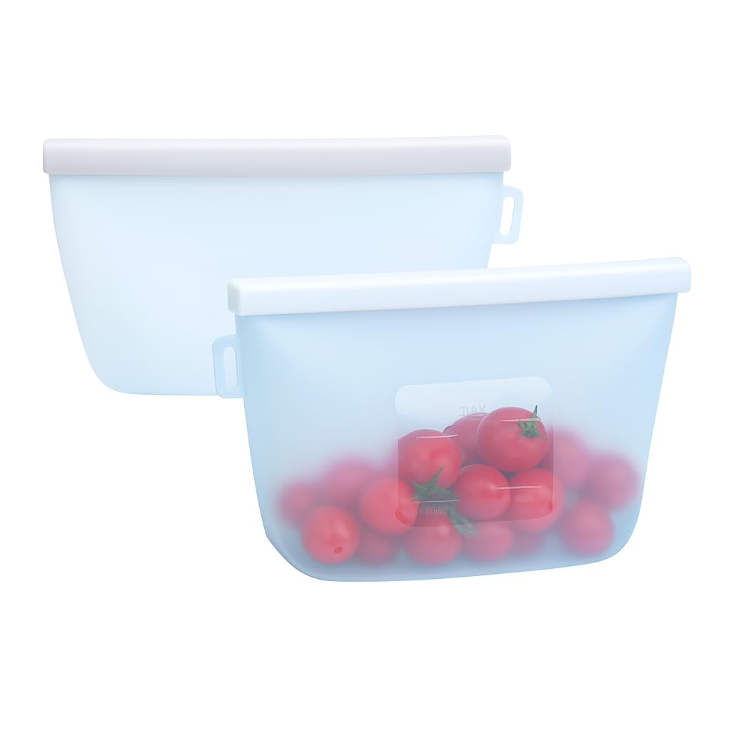 Reusable 100% Silicone Food Storage Bags, Sandwich Snack Bags New Generation Stand Up Zip Container for Soup and Leftovers, Plastice & BPA Free, Microwave Oven Safe 2 Pack (500ml) Vari (Blue)
