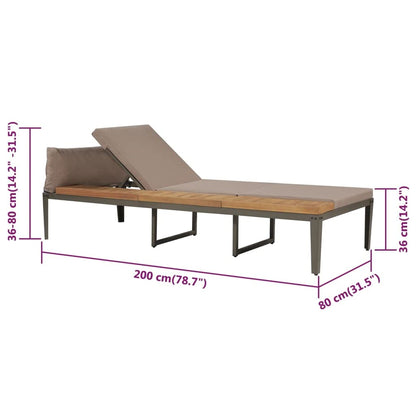 Molumvel Outdoor Sun Lounger with Cushions, Solid Acacia Wood and Steel Frame Garden Chaise Lounge Chair, Adjustable Backrest Patio Daybed, Brown