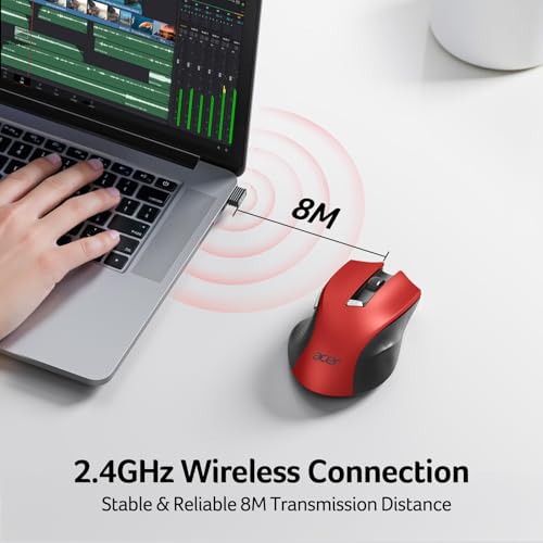 acer Wireless Mouse for Laptop, 2.4GHz Computer Mouse 3 Adjustable DPI Office Cordless USB Mice with USBA Receiver, 6 Buttons, 1600 DPI, Medium to Large Sized Hands Compatible with PC, Laptop, Desktop
