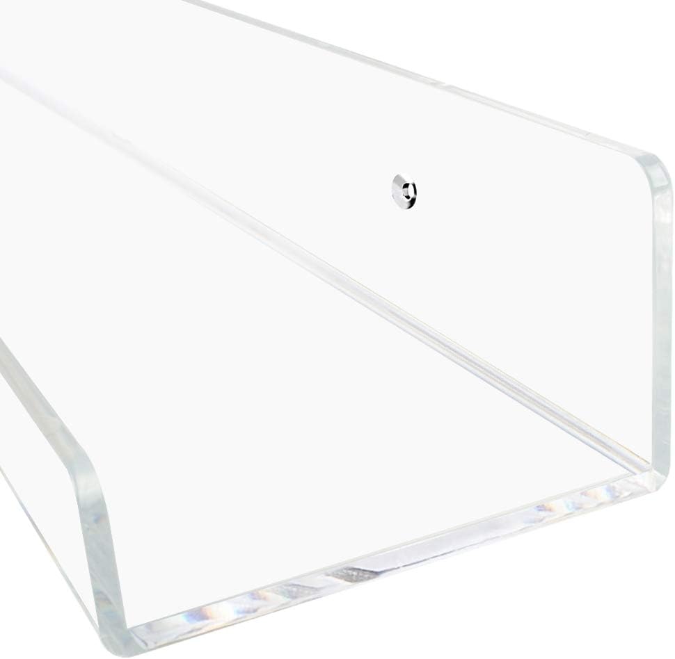 15" (15 Inch 4Pack) Weiai Clear Acrylic Shelf Invisible Floating Wall Ledge Bookshelf, Kids Book Display Shelves Wall