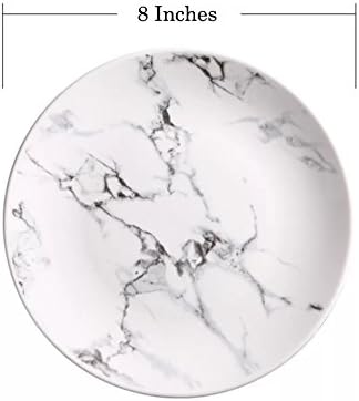 Marble Design Porcelain Dinner Accent Plates, Set of 4, 8 Inches