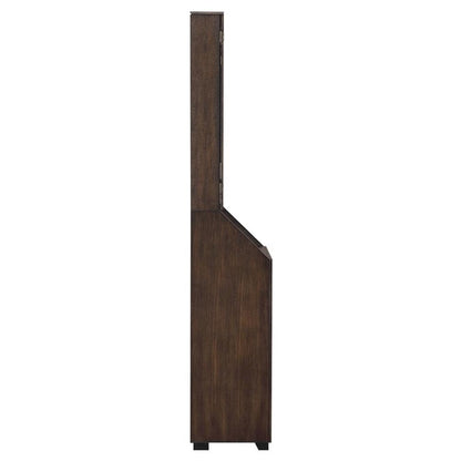 BOWERY HILL Dartboard Cabinet, 24" W x 15" D x 45" H, Walnut Finish, Includes Dartboard, Scoreboards, Darts, Wine Rack, Drop Down Storage Shelf, Traditional Style for Game Room Entertainment