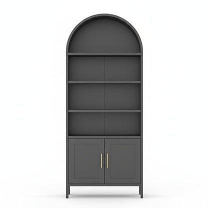TrailBlaze Modern Arched Metal Bookshelf Cabinet - 73" Tall 5-Tier Cold Rolled Steel Organizer - Adjustable Shelves, Compact Design, Easy Assembly for Living Room, Office, Kitchen Pantry - Black