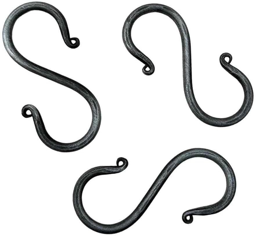 S Hook Hand Forged Metal S Hook Set, 3 Pcs Wrought Iron Handmade Heavy Duty 3.50 Inches for Hanging