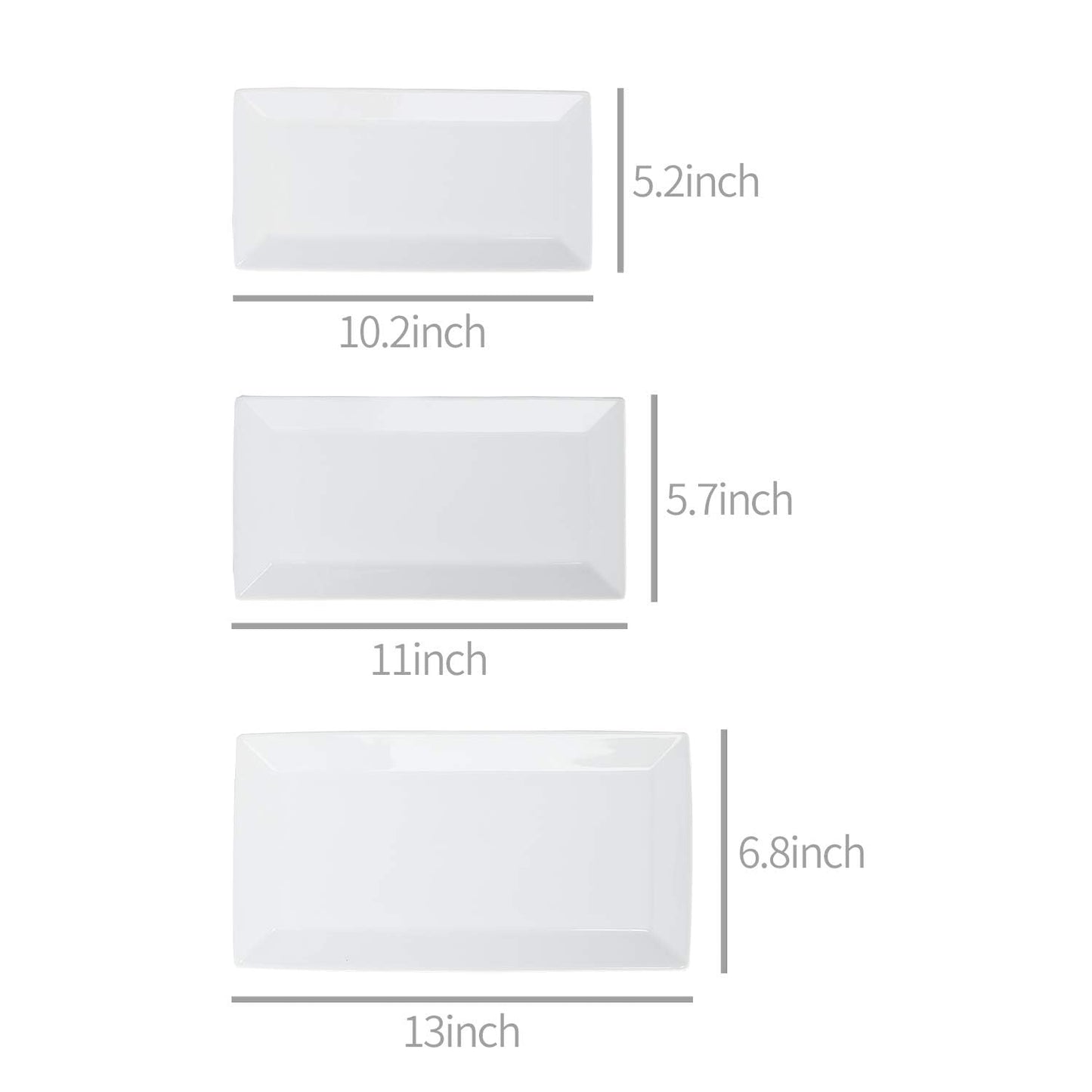 Amazon Basics 3-Piece Porcelain Serving Platters, Oven Safe, for Entertaining, Appetizer, Dinner, Dessert, 12.75 inch, 11 inch, 10 inch, White