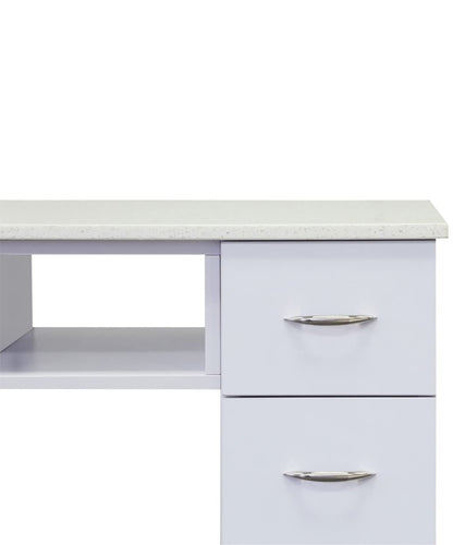 J & A White Granite Top Manicure Nail Table for Salons & Spas - 6 Storage Drawers, 2 UV Dryer Slots, Built-in Trash Compartment, Hidden Casters, Compact & Modern Workstation - JA-KM-N104-WHT