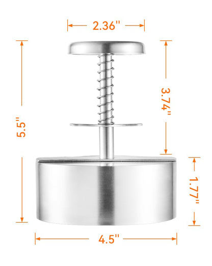 Brigii 304 Stainless Steel Burger Press - 4.5" Hamburger Patty Maker, Heavy Duty Stainless Steel Burger Press for Ground Beef, Burgers (Dishwasher Safe)