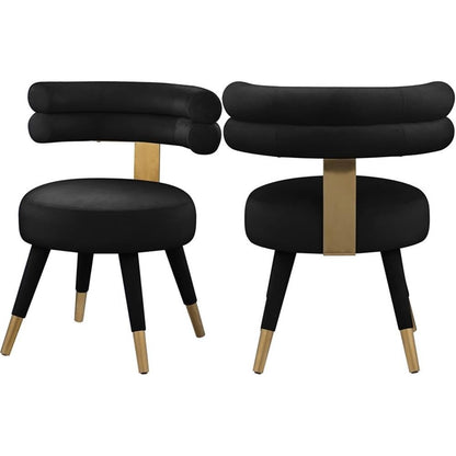 Meridian Furniture 747Black-C Fitzroy Collection Velvet Upholstered Dining Chair with Deep Channel Tufted Back, Set of 2, Black, 24.5" W x 22" D x 32.5" H