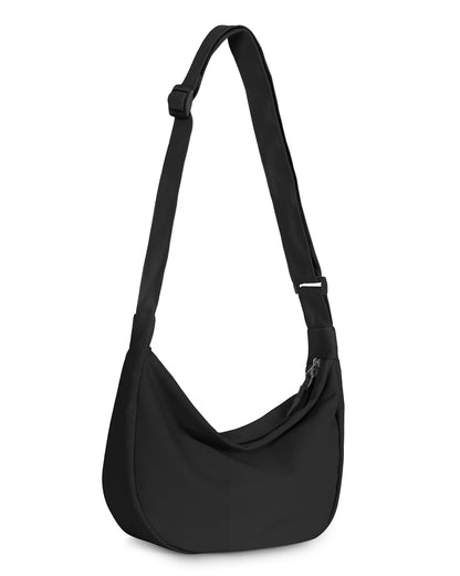 Small Sling Crossbody Bag for Women Men, Mini Crescent Bag with Adjustable Strap, 2 Zippers Lightweight Nylon Shoulder Waist Fanny Pack Belt Bag for School Sport Casual Travel Hiking Work, Black, Small, Causal