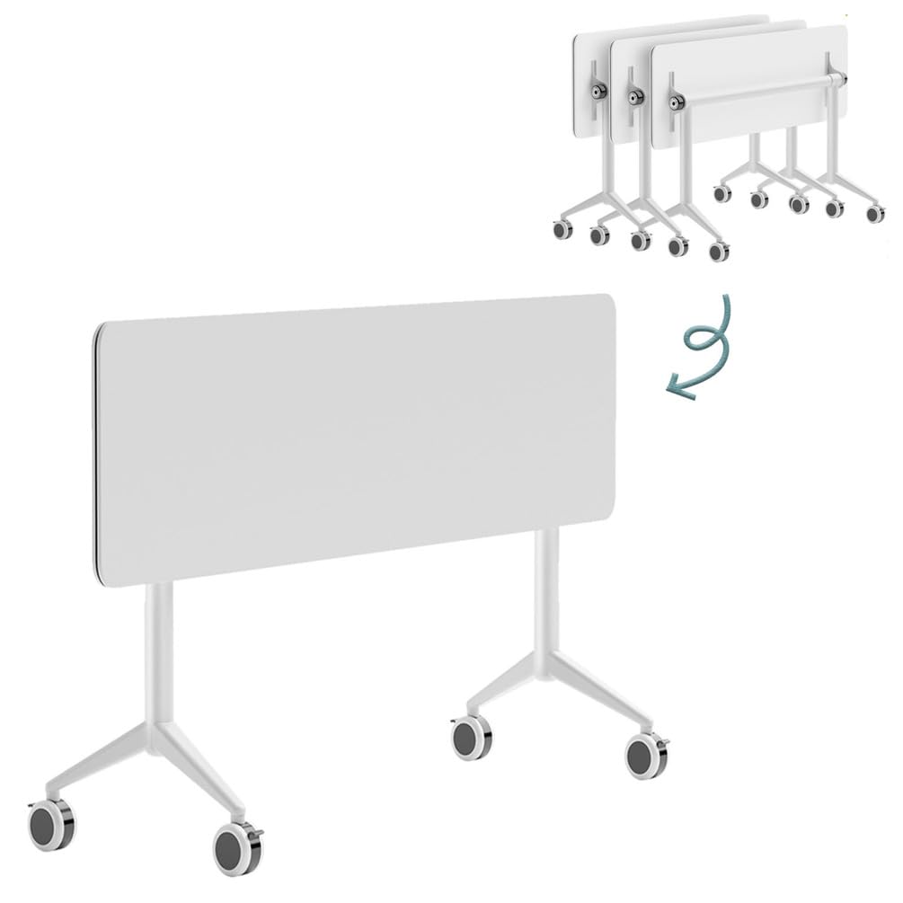 STEHEMO Folding Conference Room Tables, Conference Table with Wheels, Modern Modular Mobile Training Table, Flip Top Meeting Table, Space Saving, for Seminar, Office, Classroom,47IN,8