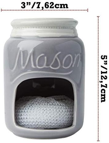 Comfify Ceramic Kitchen Sponge Holder, Farmhouse Style Sink Caddy, Mason Jar Decorative Accessory - Includes Free