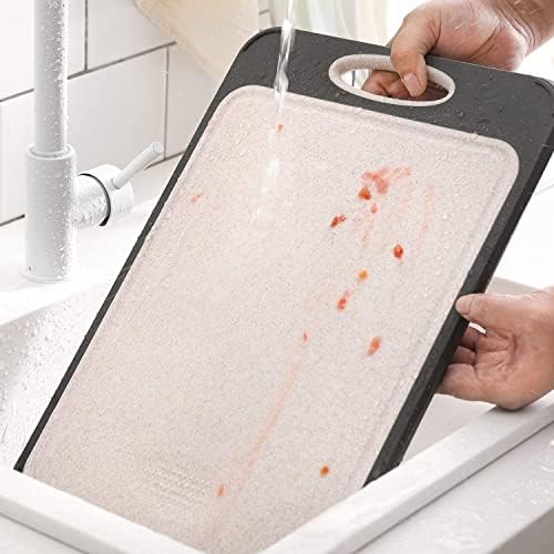 GUANCI Cutting Board for Kitchen, Stainless Steel Cutting Board Double Sided for Chopping Meat/Vegetables, Stainless Steel/Wheat Straw PP, Kitchen Gifts Easy to Clean Large 16”×11”