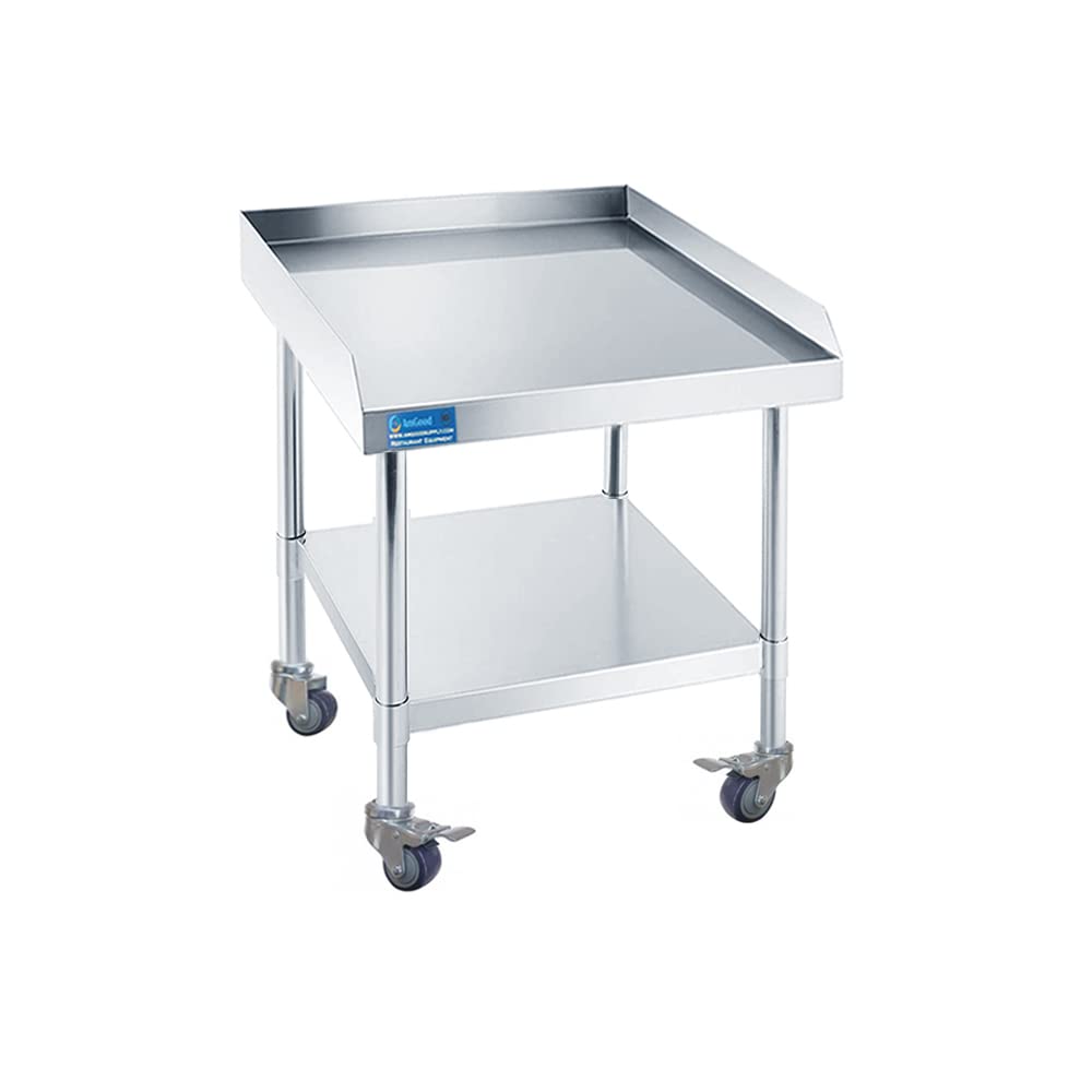Stainless Steel Rolling Equipment Grill Table Stand | 30" x 30" Work Table with Undershelf & 4 Casters (2 with Brakes) | Heavy-Duty Mobile Table for Kitchen or Utility Use