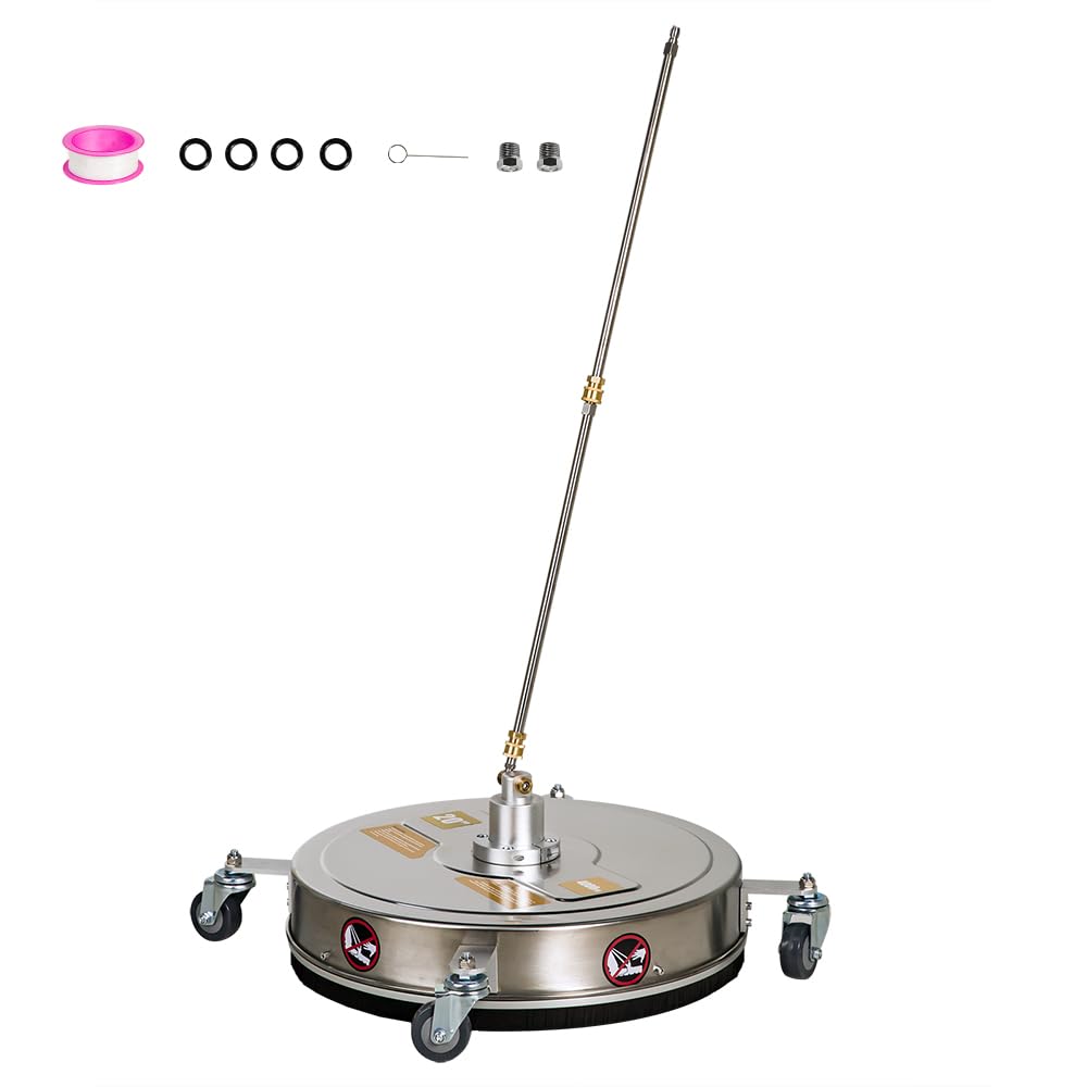 TRELVEX 20 Inch Pressure Washer Surface Cleaner Stainless Steel with 4 Wheels 4000 PSI Stainless Steel Power Washer Attachment for Driveway Sidewalk
