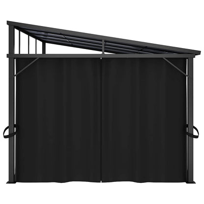 Outdoor Gazebo 13.3'x9.6' Hardtop Canopy with Privacy Curtains, Anthracite Aluminum Frame Pavilion for Garden Patio Backyard BBQ Events