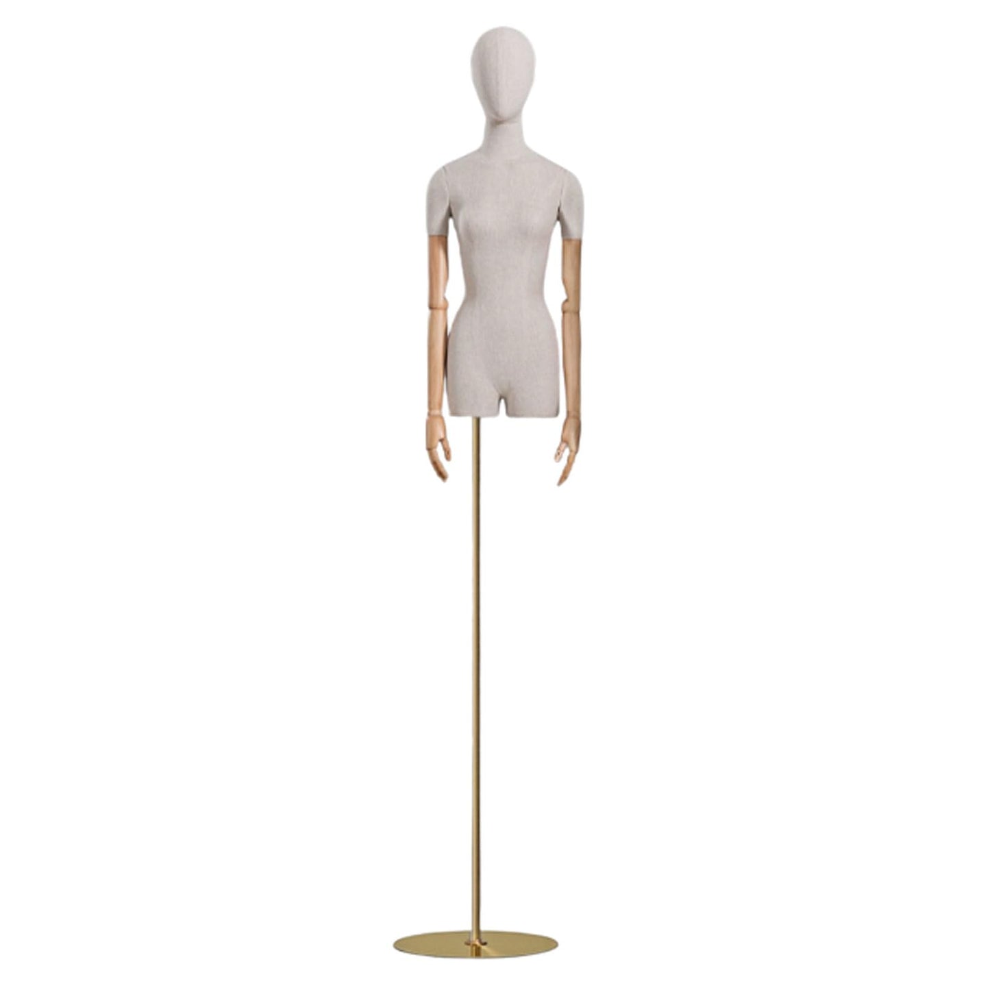 CZCZC Countertop Premium Mannequin with Metal Stand,Linen Female Mannequin,Adjustable Dress Mannequin,Flexible Form Mannequin Torso Wooden Arm Display
