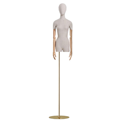 CZCZC Countertop Premium Mannequin with Metal Stand,Linen Female Mannequin,Adjustable Dress Mannequin,Flexible Form Mannequin Torso Wooden Arm Display