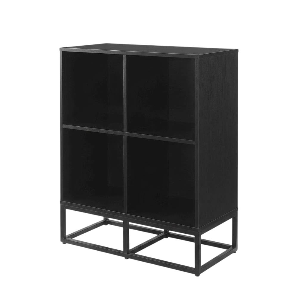 Furnifact Black 4 Cube Record Player Stand with Vinyl Storage, Compact Design, Durable Construction, Ideal for Living Room or Entertainment Area