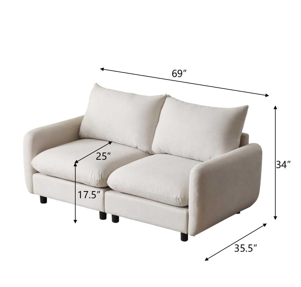 Christopher Knight Home Bricez 69" Loveseat, Upholstered Sofa, Modular Couch, Oversized Loveseat, Spacious Seating Sofa Couch, Comfort Sectional Corner Wooden Chair for Living Room Home Office, White