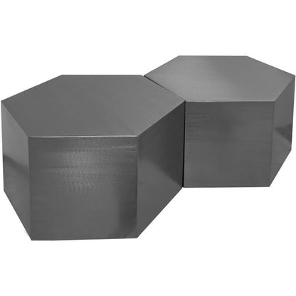 Meridian Furniture 293-CT-2PC Hexagon Collection Modern | Contemporary Modular Durable Metal Coffee Table, Brushed Chrome, 43.5" W x 24" D x 16.5" H
