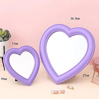 Pink Love Mirror Desktop Makeup Mirror, Wall Mounted Dual-Use Heart-Shaped Vanity Mirror for Girl Room
