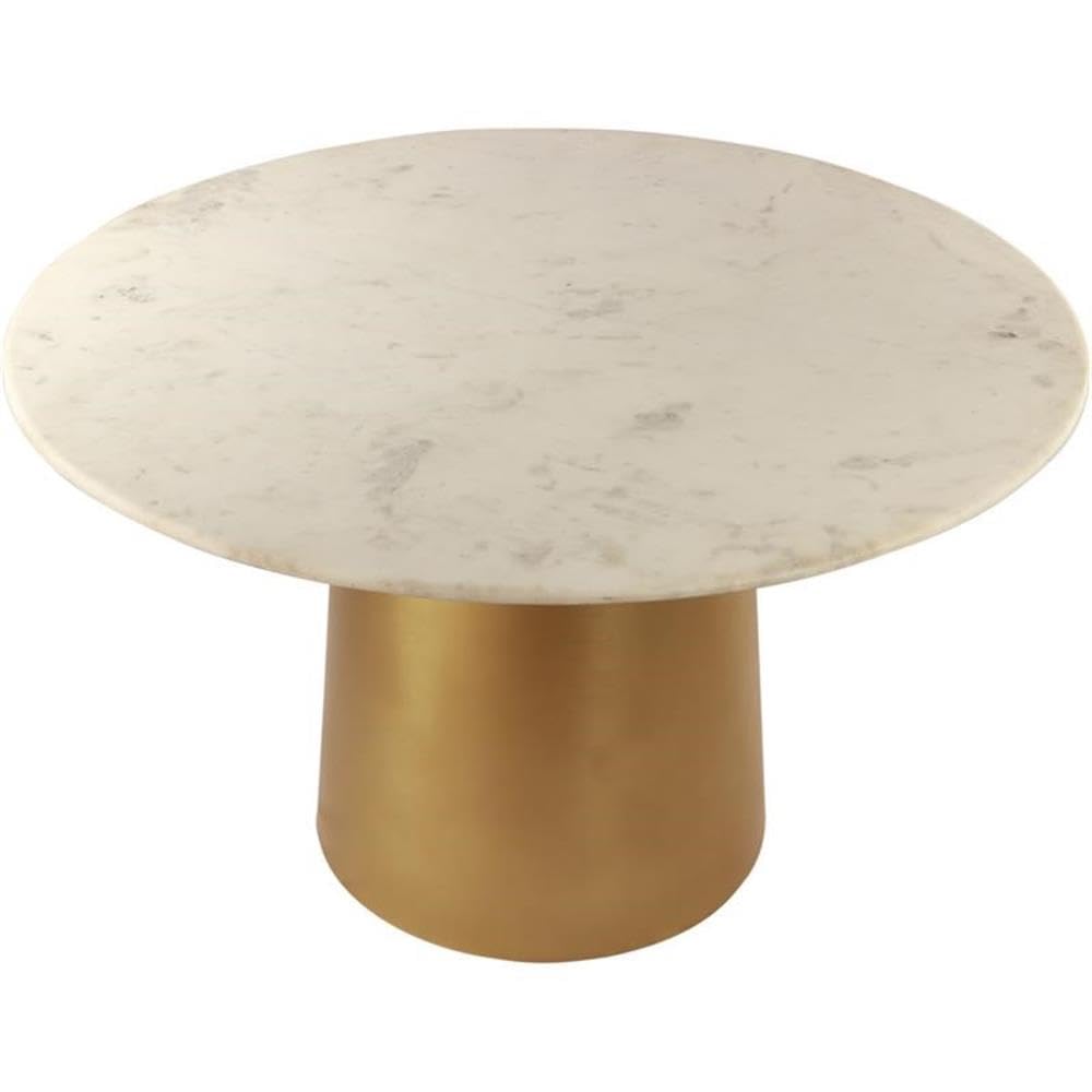 Meridian Furniture Sorrento Collection Modern | Contemporary Marble Top Round Dining Table with Brushed Gold Metal Base, W x 50" D x 30" H, 50" W x 50" D x