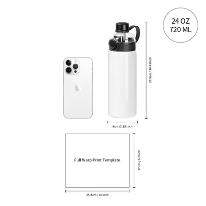 PYD Life 8 Pack Sublimation Sports Water Bottle Blanks 24 OZ 720 ML White Tumblers Cups Vacuum Flask Jug with Straw Spout Pop Lid and Silicone Handle for Sublimation Printing