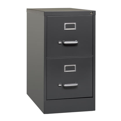 Pemberly Row 26.5" Metal Vertical Filing Cabinet, 2 Drawers, Charcoal Powder Coat Finish, Commercial Grade Office Storage, Full Extension Ball-Bearing Slides, Lockable Design, Greenguard Gold