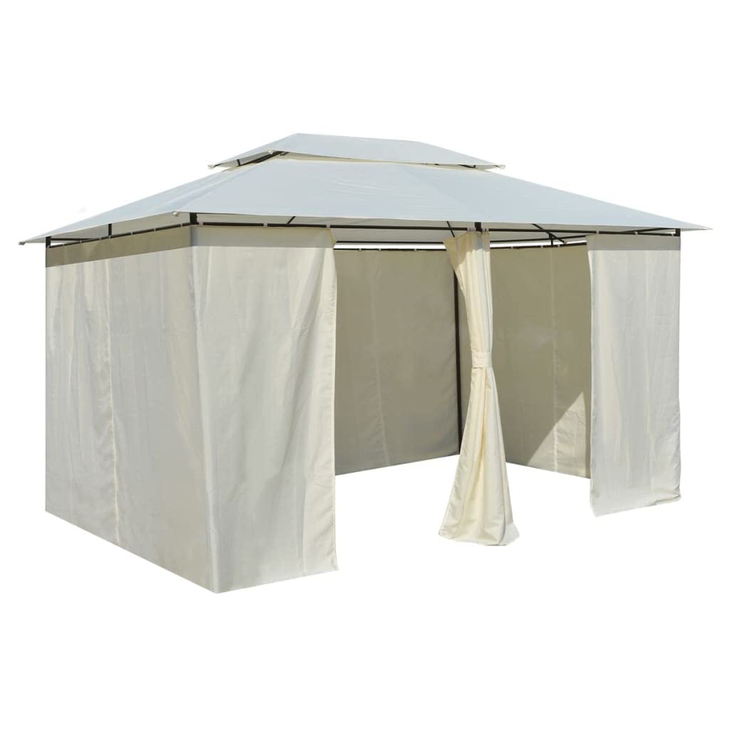 Garden Marquee with Curtains, 157.5"x118.1" White Waterproof Gazebo for Outdoor Events, Powder-Coated Steel Frame Canopy Tent Outdoor Structures