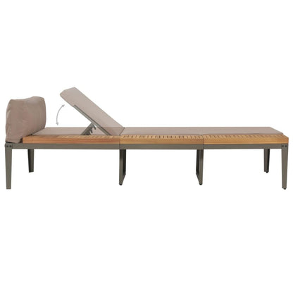 Molumvel Outdoor Sun Lounger with Cushions, Solid Acacia Wood and Steel Frame Garden Chaise Lounge Chair, Adjustable Backrest Patio Daybed, Brown
