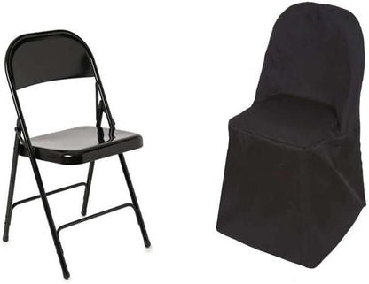 1 Set Efavormart Black Linen Polyester Folding Chair Covers for Dining Chairs Party Wedding Banquet Outdoor Event