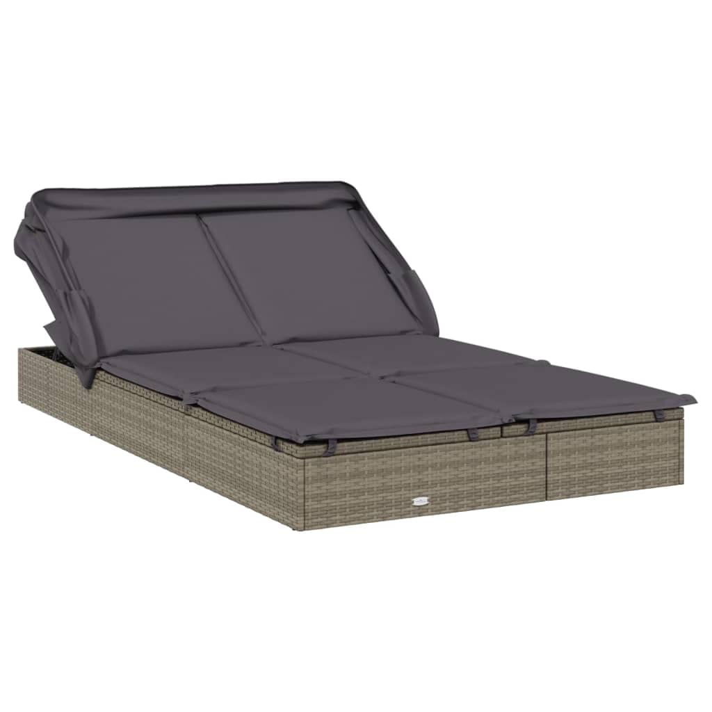 Yamxder 84" Grey PE Rattan Double Outdoor Chaise Lounge, Foldable Steel Frame Recliner with Cushions, Adjustable Armrests, Modern Patio Sun Lounger for Garden, Poolside, Balcony