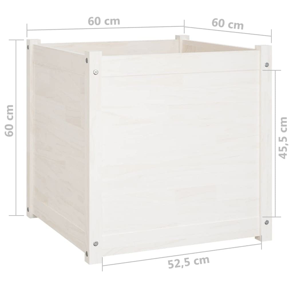 Foknhdi 2 Pack 23.6 in White Square Solid Pine Wood Large Planter Box, Raised Garden Bed Outdoor with Drainage Holes, Minimalist Patio Herb Flower Pot for Balcony, Yard and Garden