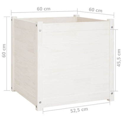 Foknhdi 2 Pack 23.6 in White Square Solid Pine Wood Large Planter Box, Raised Garden Bed Outdoor with Drainage Holes, Minimalist Patio Herb Flower Pot for Balcony, Yard and Garden