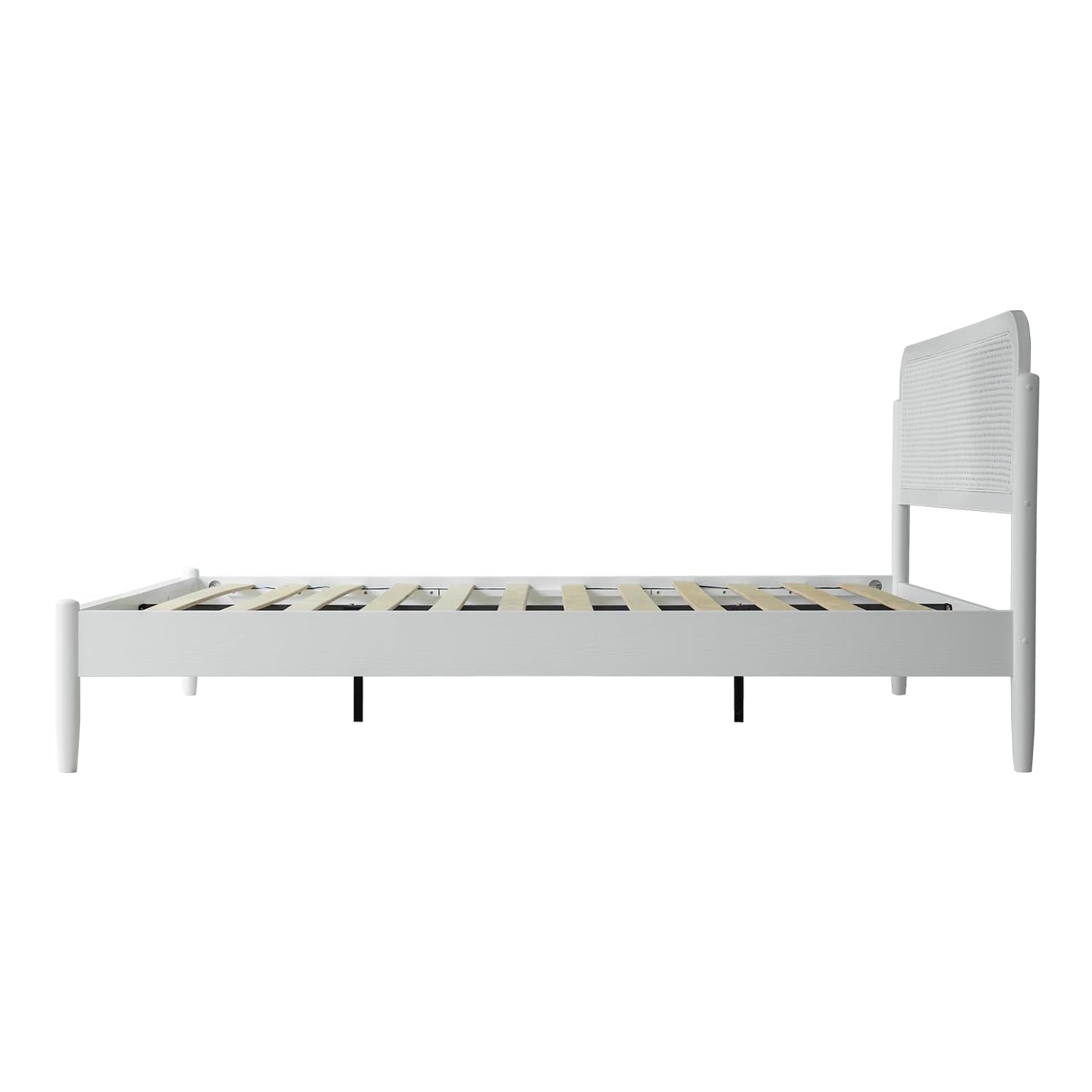 King Size Frame Solid Wood Platform Bed, Headboard & Footboard, 12 Durable Slatted Base, Metal Legs, No Box Spring Needed, Anti-Slip & Noise-Free, Easy Assembly, Pure White Finish JMK-39