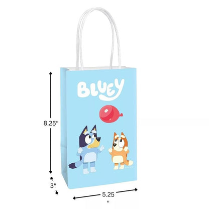 Multicolor Bluey Printed Party Favor Bags - 8.25" x 5.25" x 3", Pack of 8 Blue Kraft Treat Bags - Perfect Paper Bags for Kids Birthday, Baby Shower, Themed Party & More