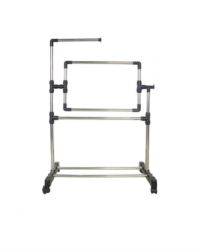 ELUKHT Stainless Steel Adjustable Height Embroidery Stand Cross Stitch Frame,360 Degrees Rotatable Wooden Floor Tabletop Tapestry Frame Craft Stand,Standing Lap Table for Art Craft Sewing Holder (S)