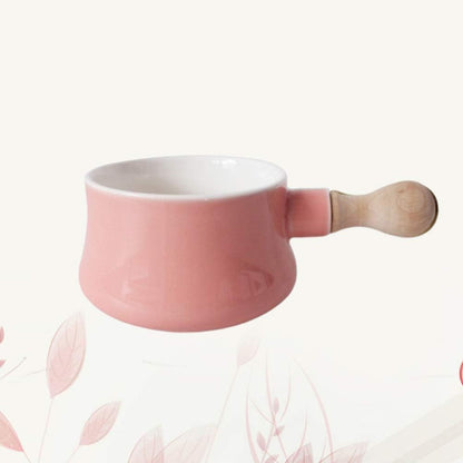 Cabilock Enamel Mini Saucepan with Wooden Handle | Non-Stick Ceramic Butter Warmer Frying Pan 380ML
