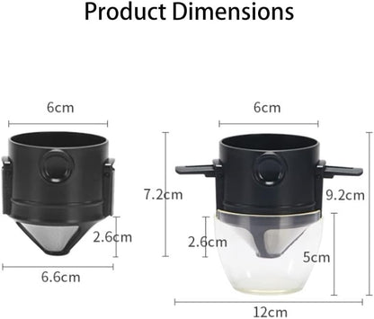 Reusable Paperless Coffee Filter Cone, Coffee Dripper with Foldable Holders for Home, Travel, and Camping, Black