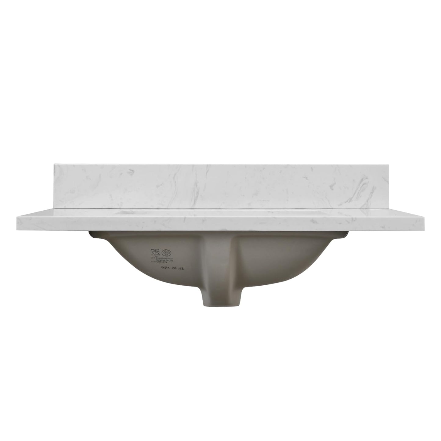 EQLOO 30" x 22" Vanity Top, Volakas White Engineered Stone Vanity Sink Top, with Undermounted Rectangular Sink & Backsplash Countertops, Pre-Drilled Single Hole for Bathroom Vanity Top with Sink
