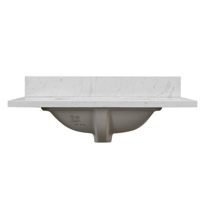 EQLOO 30" x 22" Vanity Top, Volakas White Engineered Stone Vanity Sink Top, with Undermounted Rectangular Sink & Backsplash Countertops, Pre-Drilled Single Hole for Bathroom Vanity Top with Sink