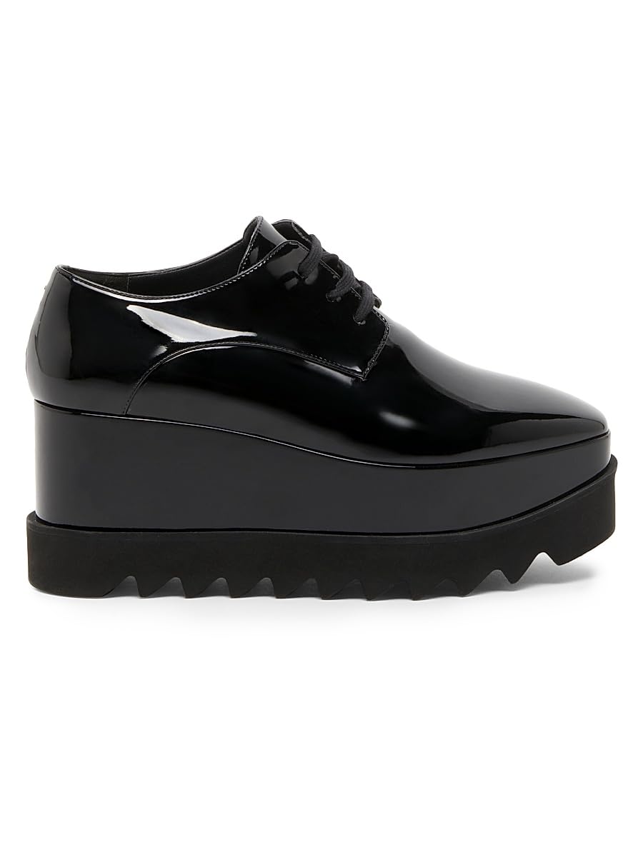 Stella McCartney, Elyse Shiny Patent 75MM Platform Lace-Up Shoes, 36 (6), Black