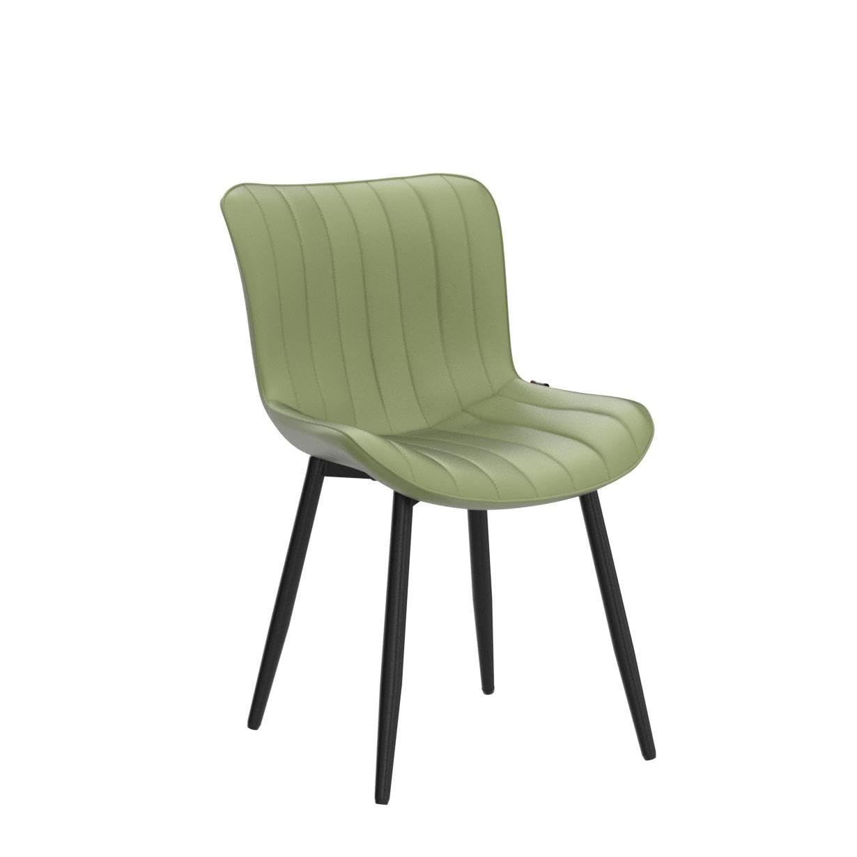YOUNUOKE Mid-Century Modern Dining Chairs Set of 2, Olive Green Faux Leather Upholstered Accent Chairs with Black Metal Legs, Armless Side Chair for Dining Room, Guest Reception Room