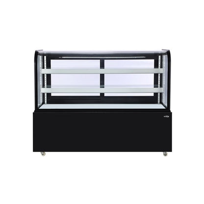 Pemberly Row 60" Refrigerated Bakery Display Case, Black Finish, 176 cu. ft. Capacity, Stainless Steel Frame, Curved Glass Design, Digital Temperature Control, Sliding Doors, Adjustable Shelves,